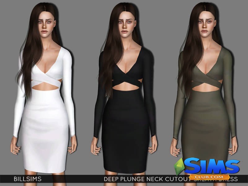 Платье Deep Plunge Neck Cutout Sheath Dress для Симс 3 | Скриншот 5