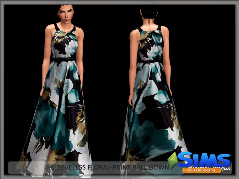 Платье Sleeveless Floral-Print Ball Gown для Симс 3 | Скриншот 4