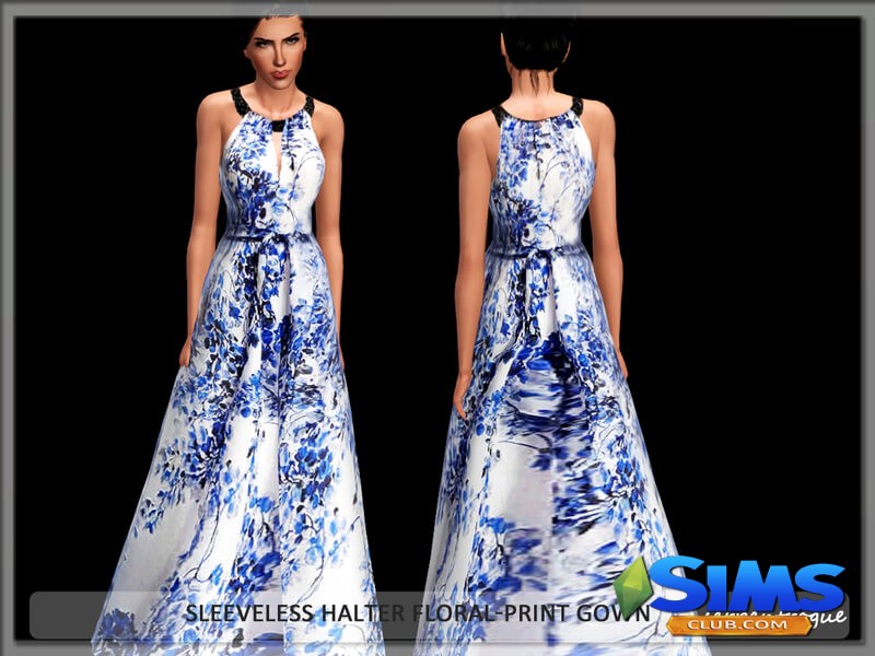 Платье Sleeveless Halter Floral-Print Gown для Симс 3 | Скриншот 1