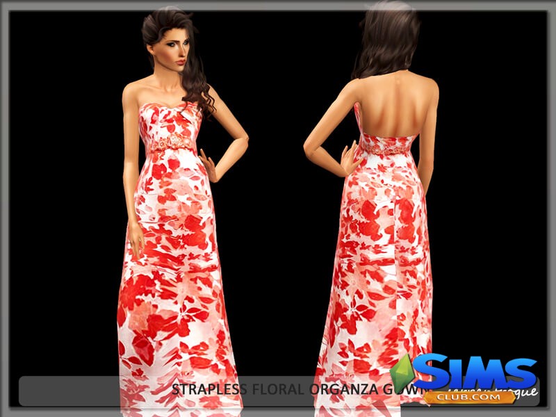Платье Strapless Floral Organza Gown для Симс 3 | Скриншот 2