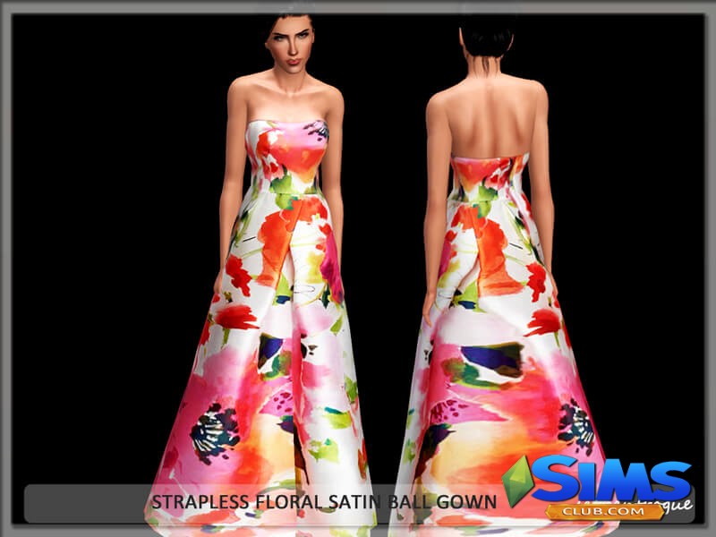 Платье Strapless Floral Satin Ball Gown для Симс 3 | Скриншот 4