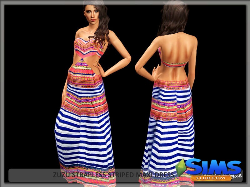 Платье Zuzu Strapless Striped Maxi Dress для Симс 3 | Скриншот 4