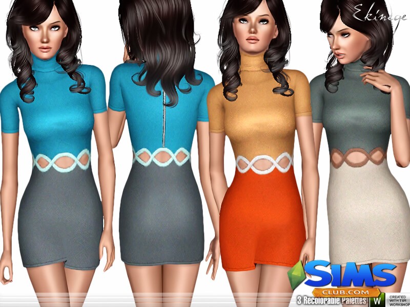 Платье Cut Out Waist Mini Dress для Симс 3 | Скриншот 2