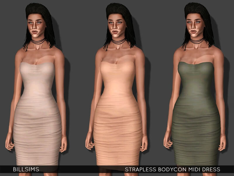 Платье Strapless Bodycon Midi Dress для Симс 3 | Скриншот 1