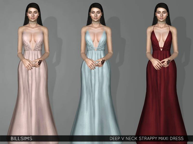 Платье Deep V Neck Strappy Maxi Dress для Симс 3 | Скриншот 10