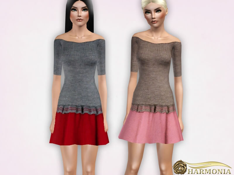 Платье Wool Contrast Dress для Симс 3 | Скриншот 4