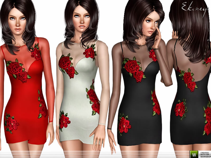 Платье Rose Applique Mesh Dress для Симс 3 | Скриншот 8